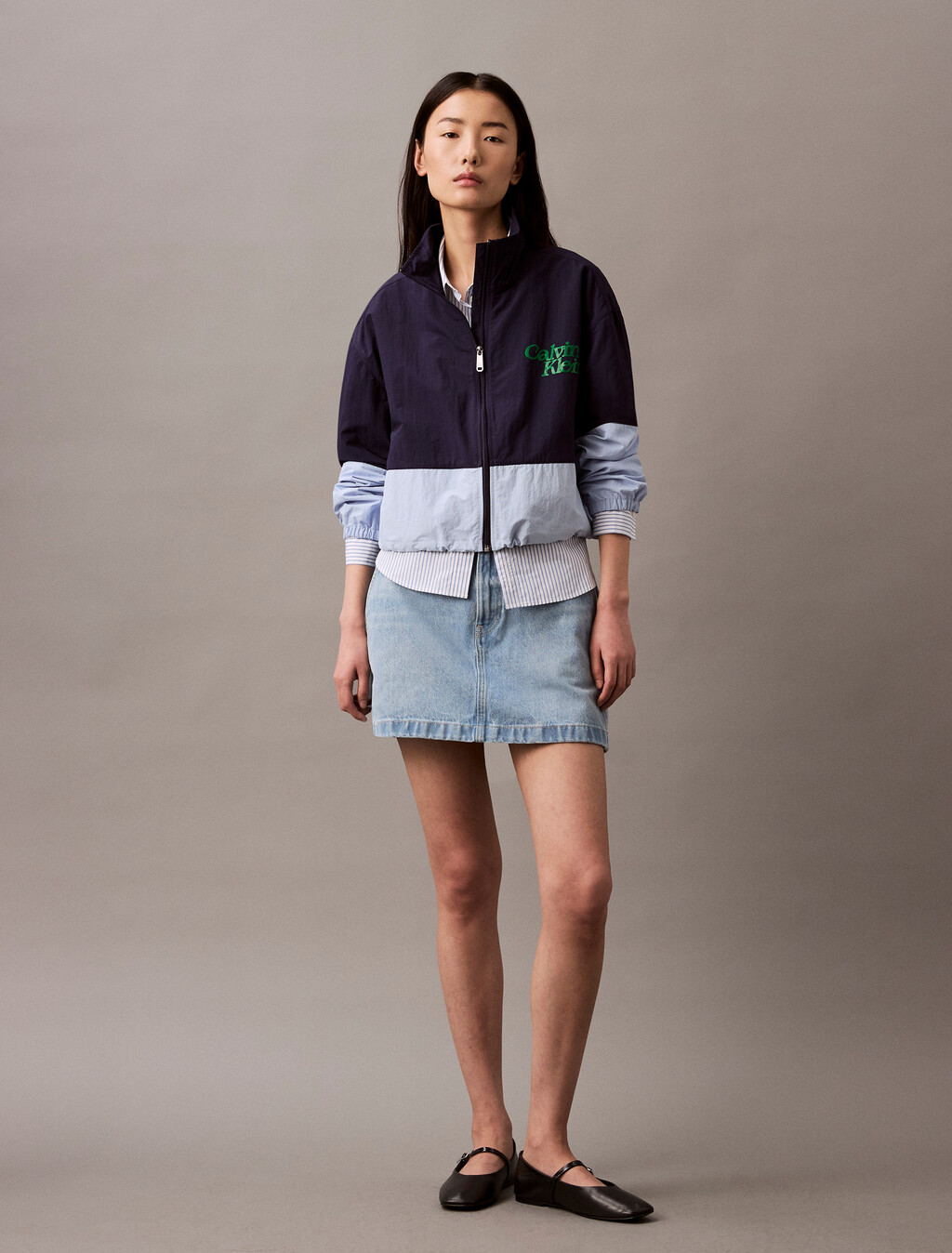 Cropped Colour Block Nylon Jacket, Eclipse / Cashmere Blue, hi-res