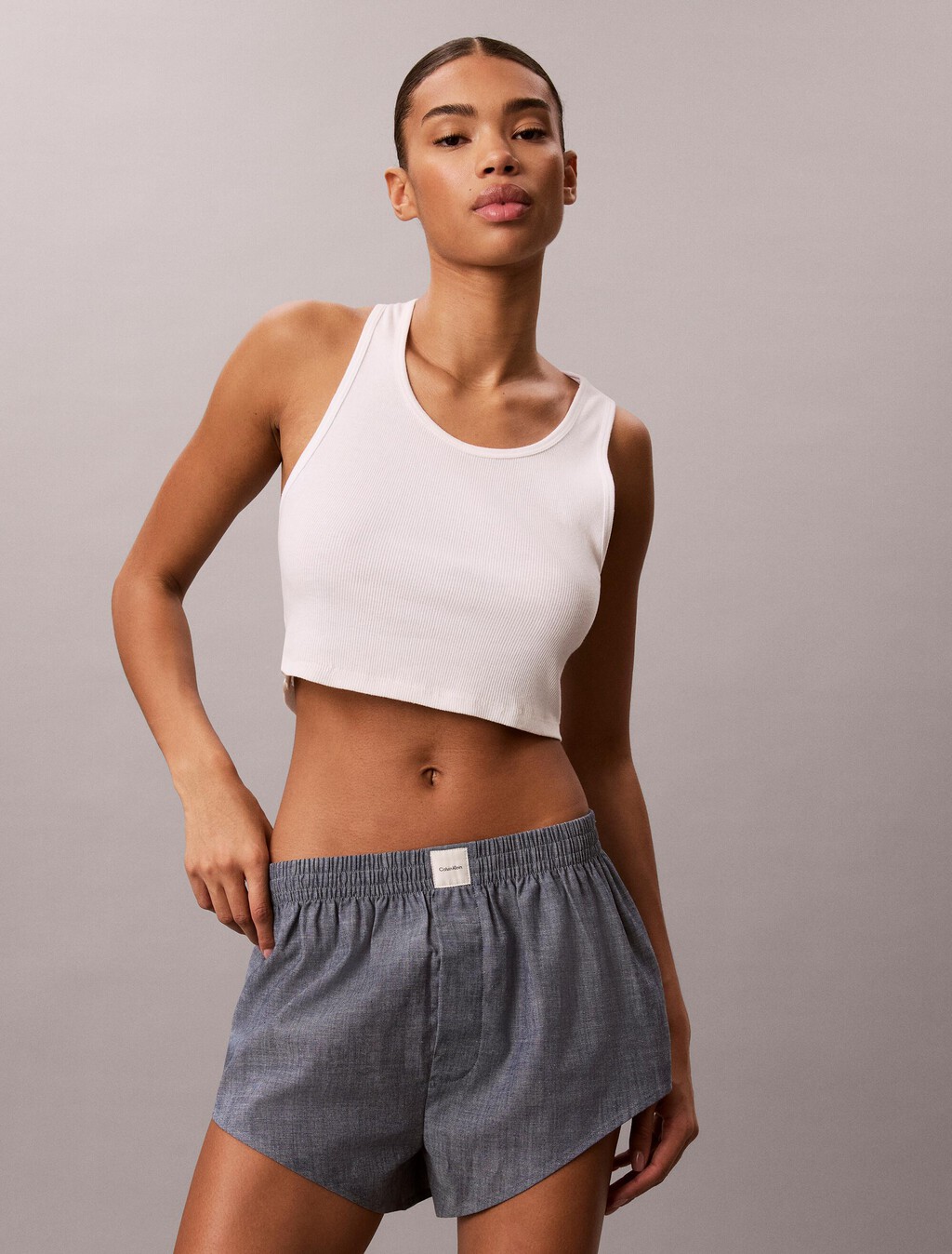 Cotton Chambray Pyjama Shorts, Indigo, hi-res