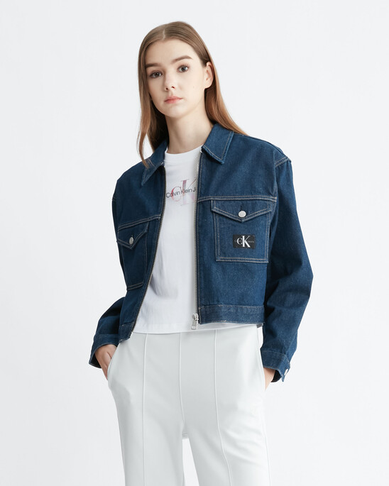 Cropped Zip Up Denim Jacket