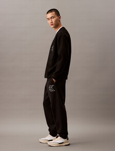Rib Knit Logo Applique Jogger, Black, hi-res