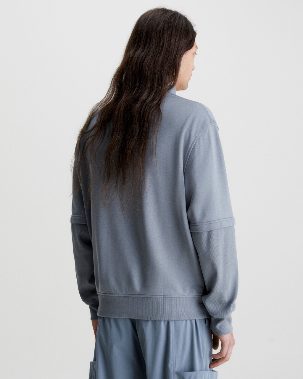 Relaxed Material Mix Sweatshirt, Overcast Grey, hi-res