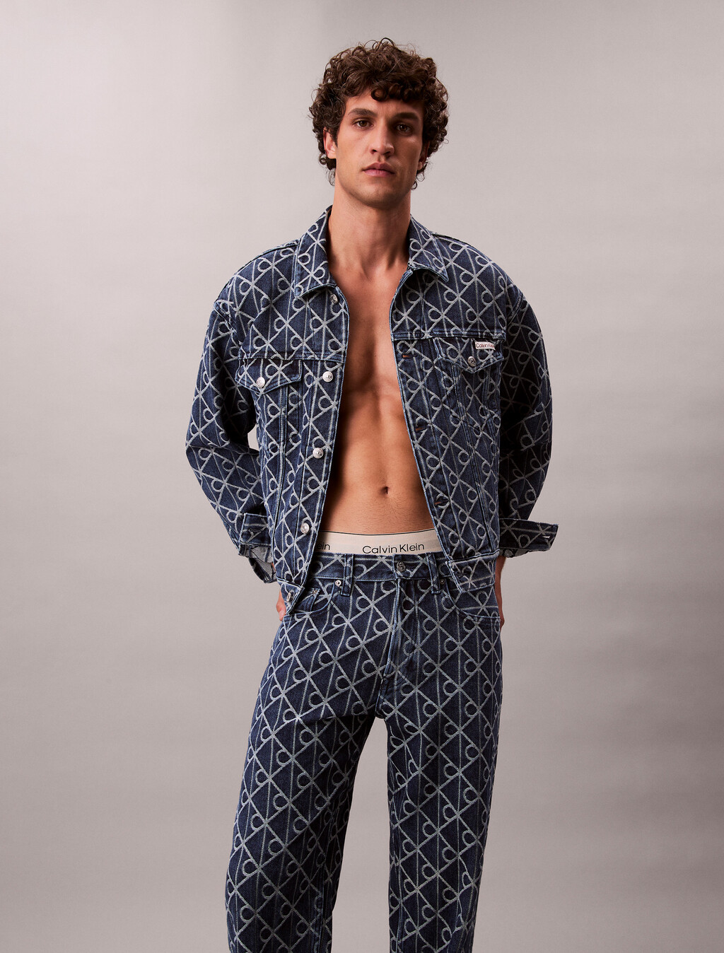 Allover Logo 90's Straight Jeans, INDIGO EMBLEM, hi-res