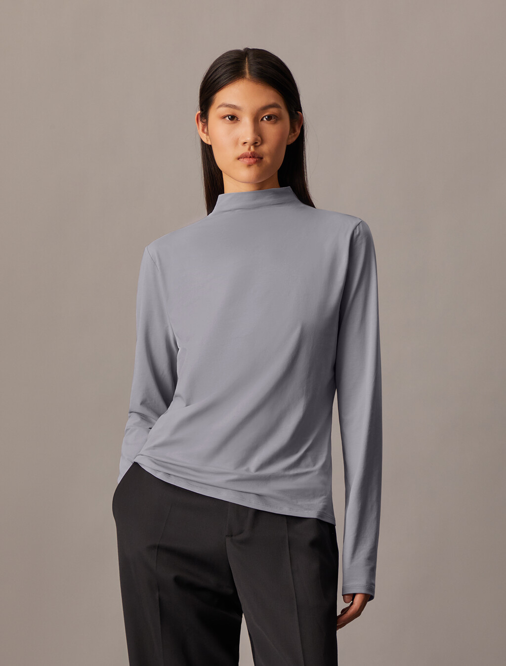 Mercerized Jersey Mock Neck T-Shirt, Lilac Gray, hi-res