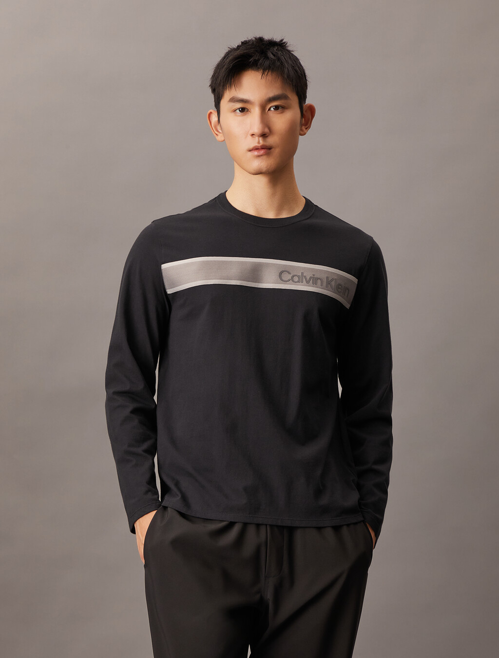 Logo Tape Long Sleeve Tee, Black Beauty, hi-res