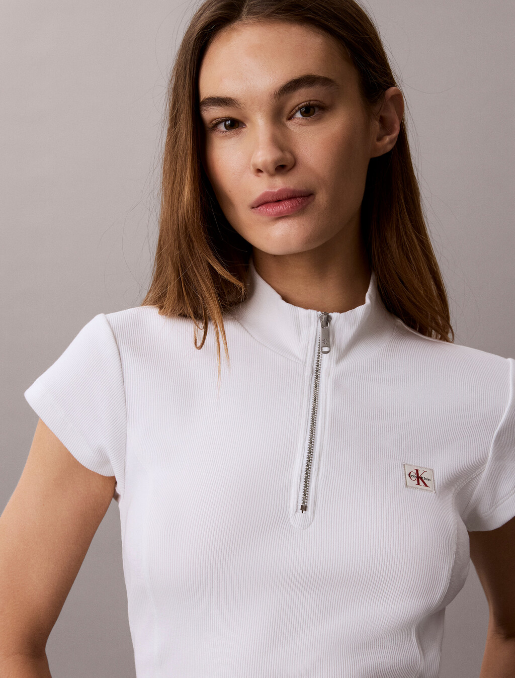 Monologo Patch Rib Zip Top, Bright White, hi-res