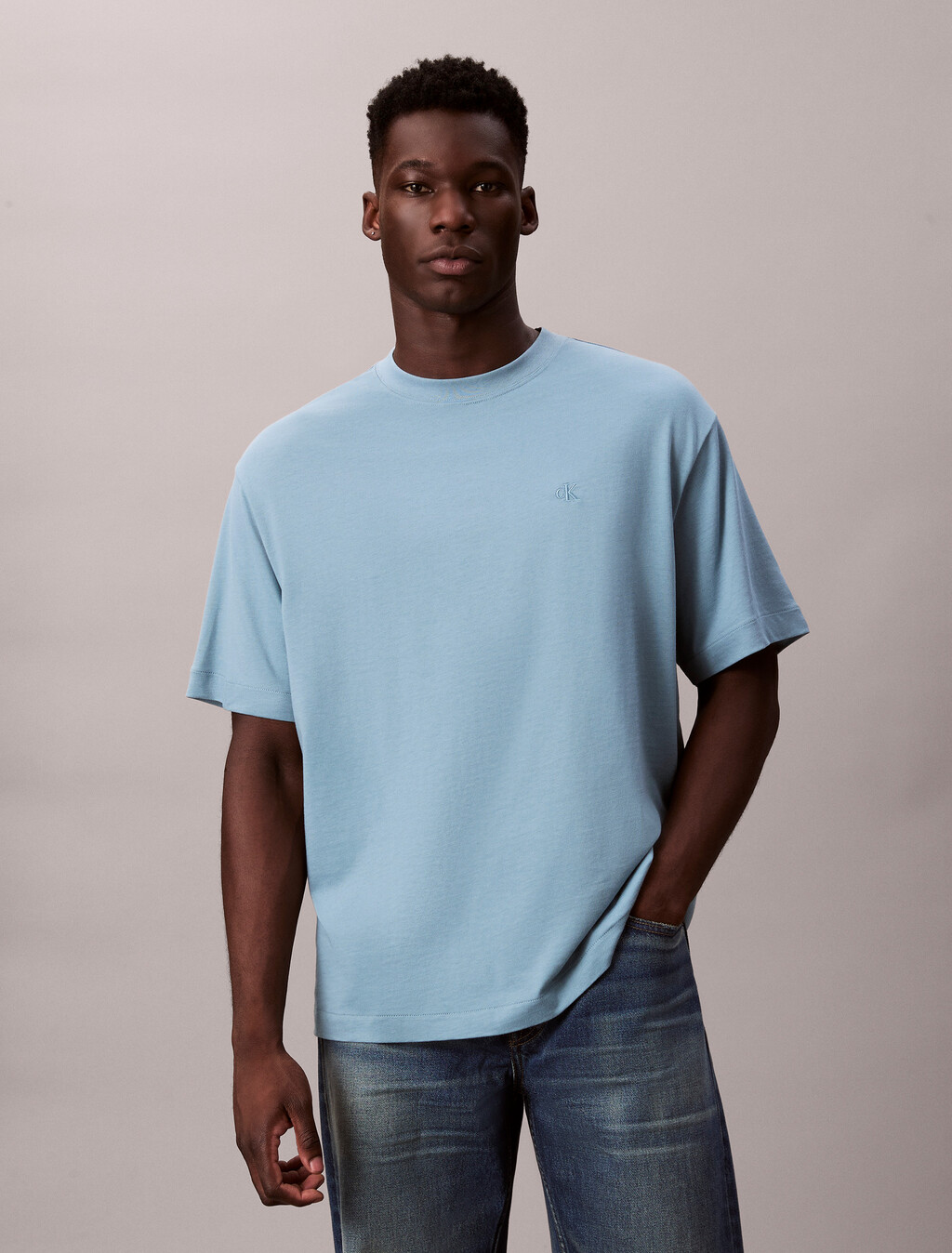 Calvin Logo Crew Neck Tee, Smoke Blue, hi-res