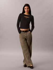 Cut-Out Rib Top, Black, hi-res