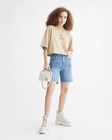 WASHED MID LENGTH DENIM SHORTS, 154 MID BLUE, hi-res