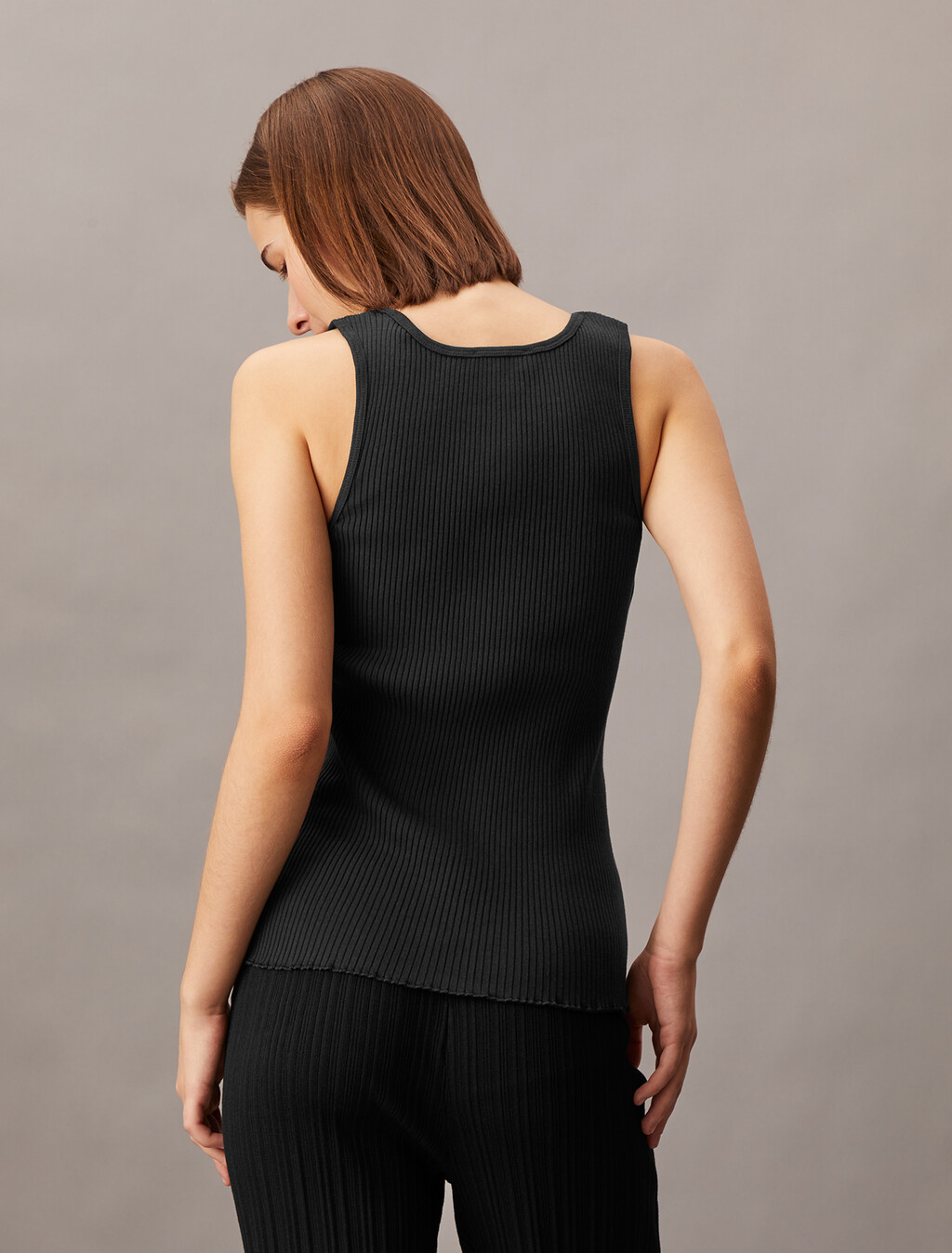 Rib Knit Tank Top, Black, hi-res