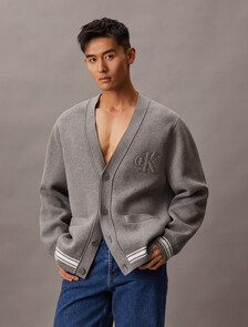 Varsity Knit Cardigan, B30 Grey Heather, hi-res