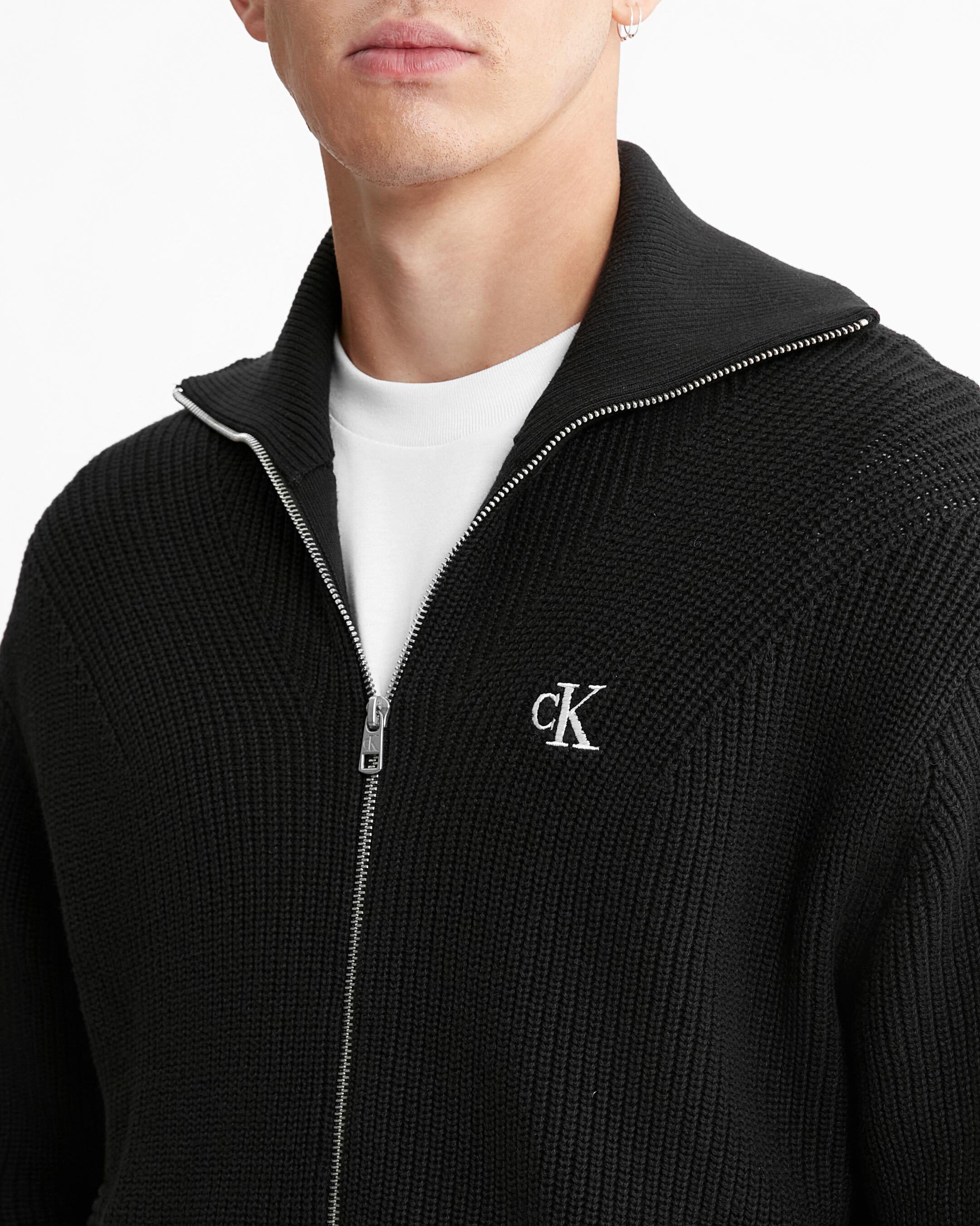 Rib Knit Zip Up Cardigan black Calvin Klein Singapore
