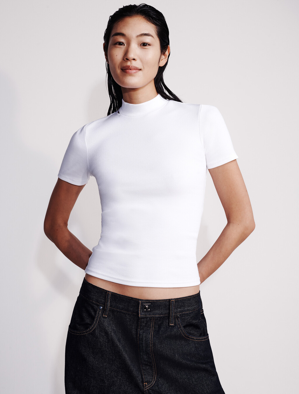 Cut Out Slim Crewneck T-Shirt, Brilliant White, hi-res