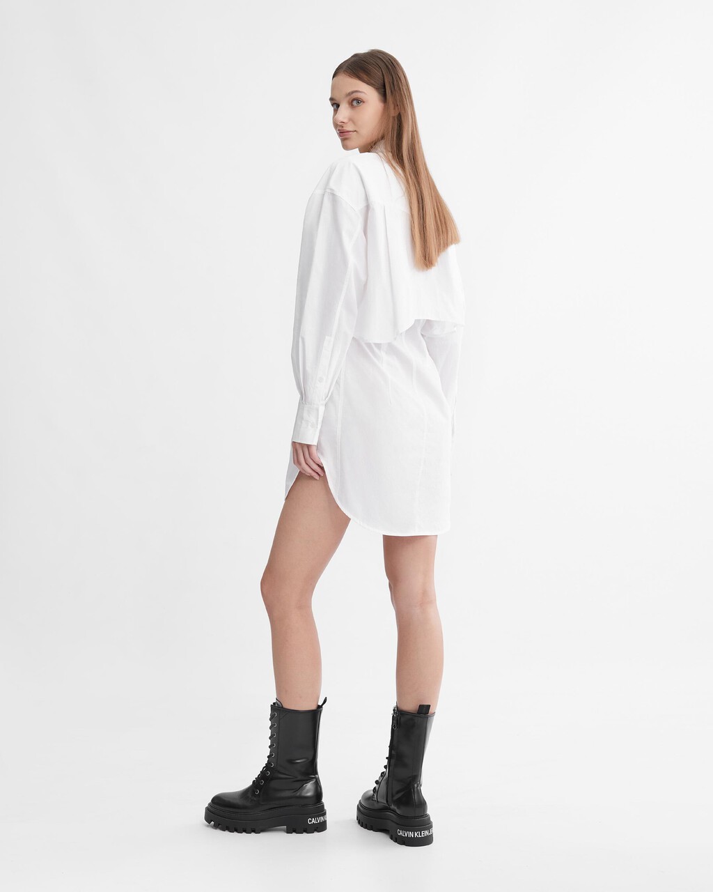 Asymmetric Shirt Dress, Bright White, hi-res