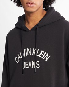 Curved Logo Relaxed Hoodie, CK BLACK, hi-res