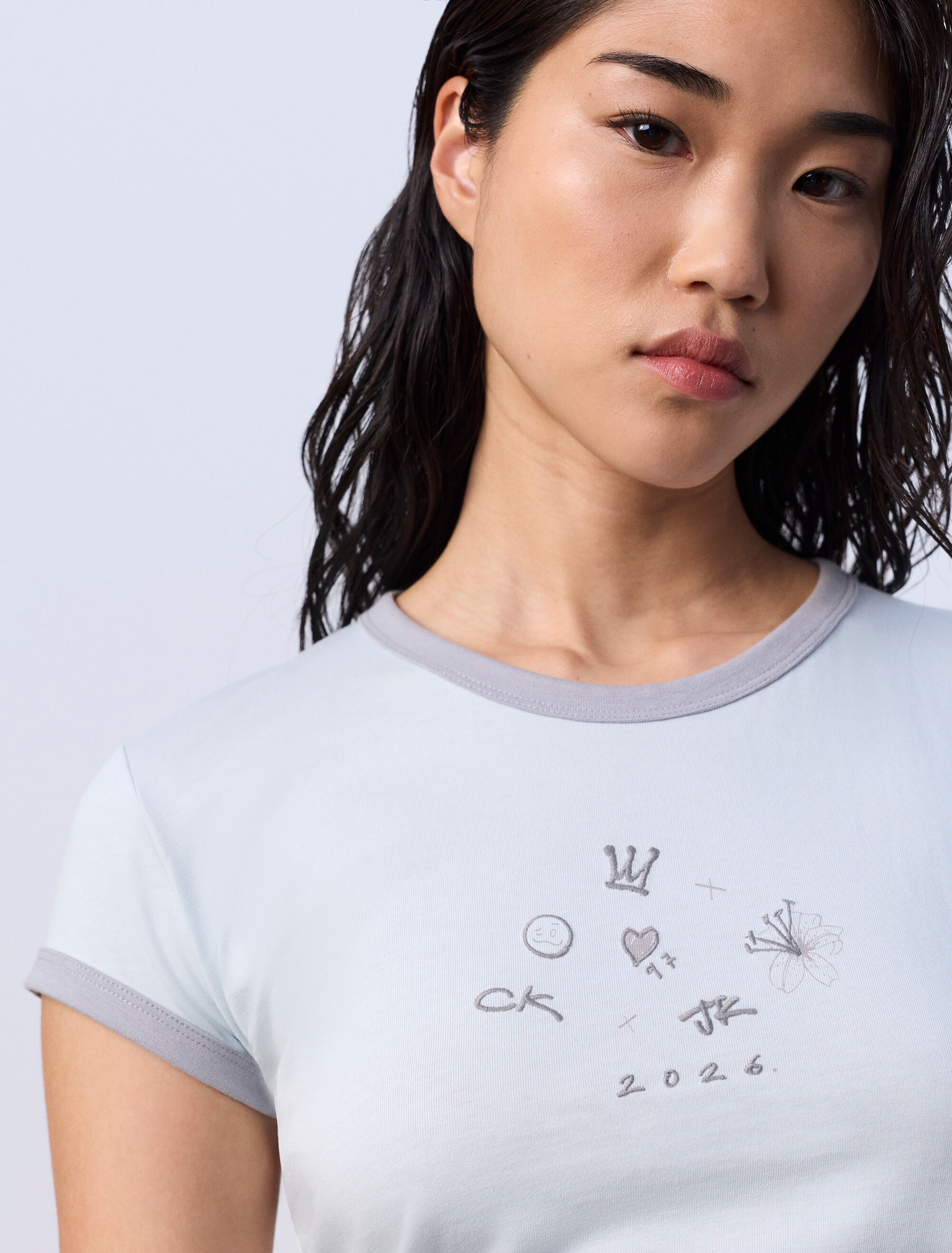 Jung Kook for Calvin Klein Icons Graphic Ringer Baby Tee | grey