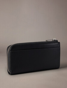 CK Plaque Leather Long Fold Wallet, Black, hi-res