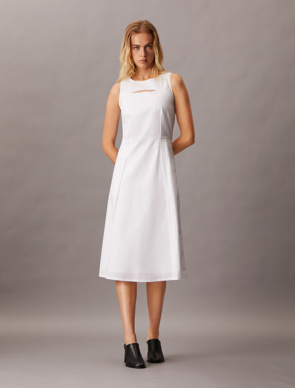 Feminine Woven Dress, Bright White, hi-res
