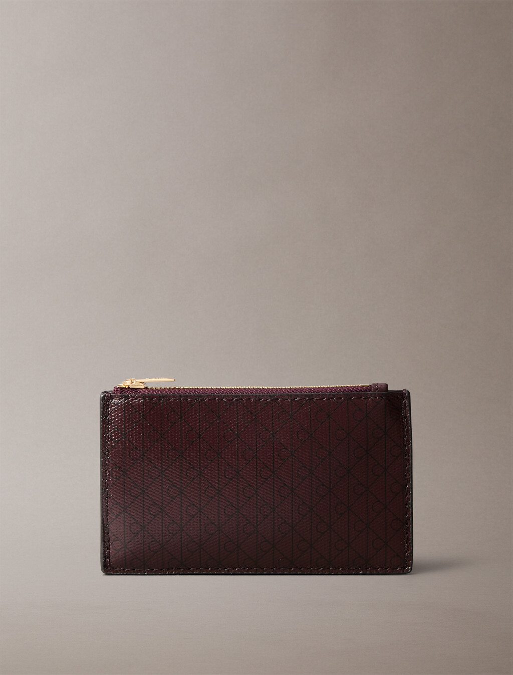 Monogram Logo Top Zip Card Holder, FUDGE AOP, hi-res