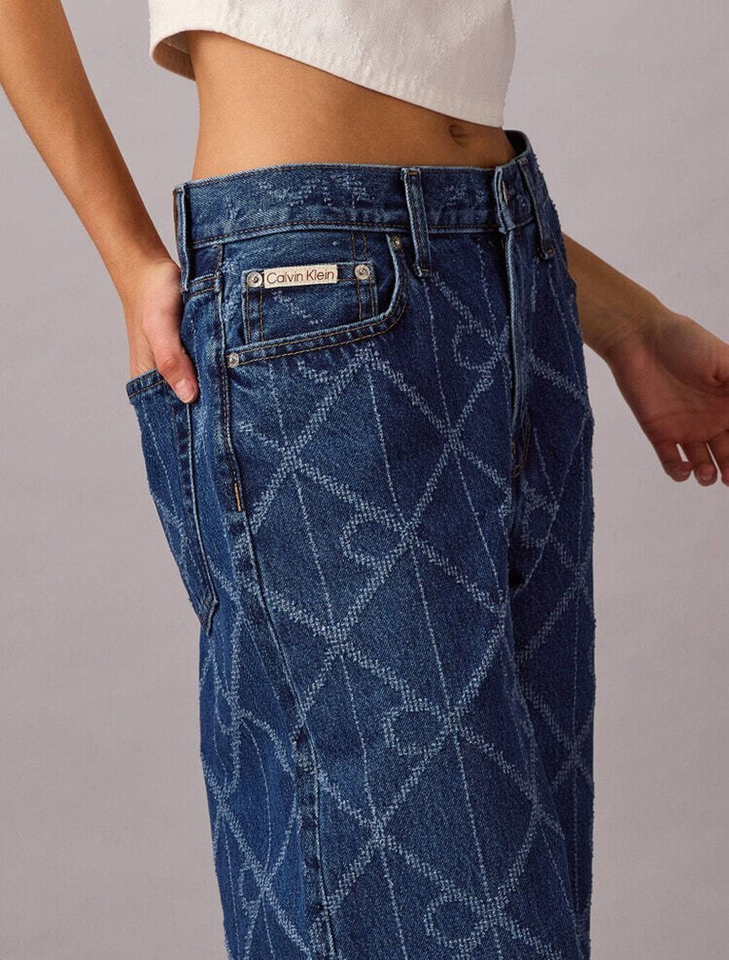 Allover Monogram Low Rise Baggy Jeans, CK ATLANTIC, hi-res