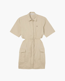 COTTON TWILL CUT OUT SHIRT DRESS, Travertine, hi-res