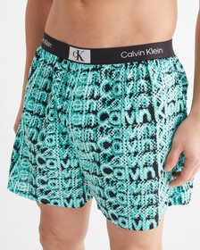 CALVIN KLEIN 1996 WOVEN  COTTON BOXERS, LAYERED WAVY LOGO PRINT_FRESH PEPPERMINT, hi-res
