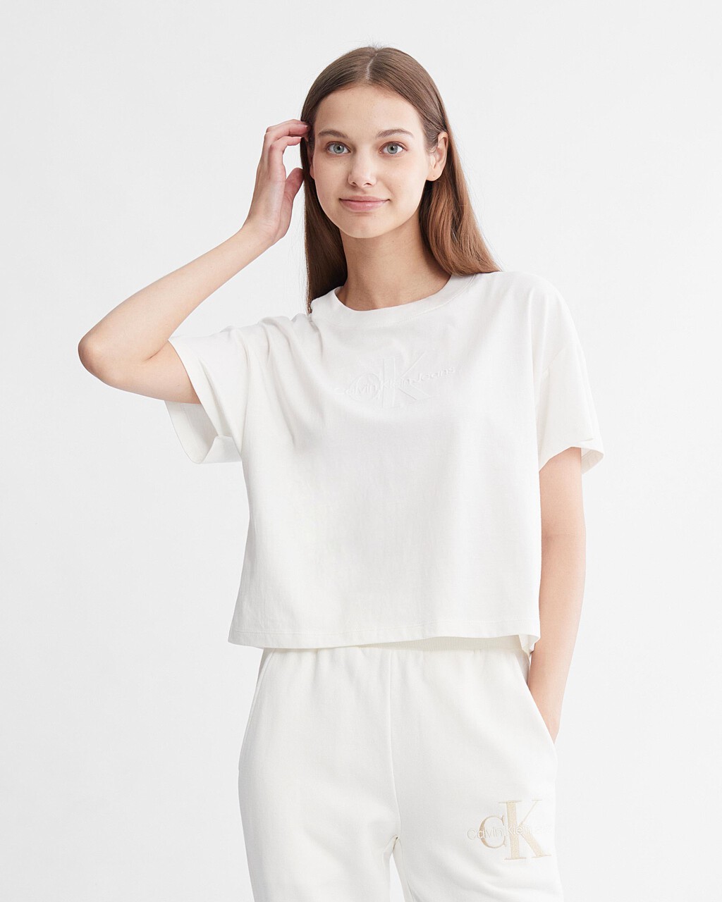 Modern Function Embossed Motion Logo Tee, Ivory, hi-res