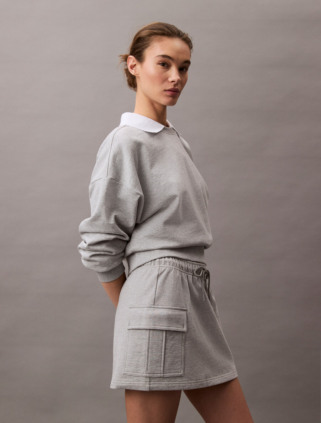 Cotton Terry Cargo Mini Skirt, Heroic Grey Heather, hi-res