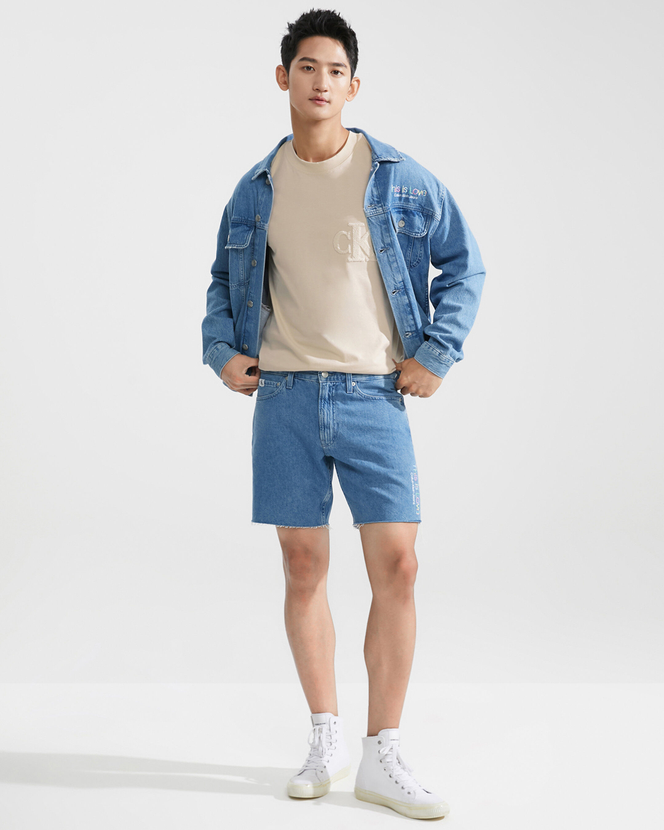 Mens denim discount shorts white