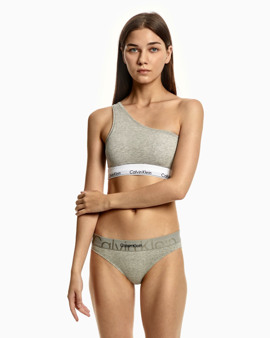 Modern Cotton One Shoulder Lightly Lined Bralette, grey