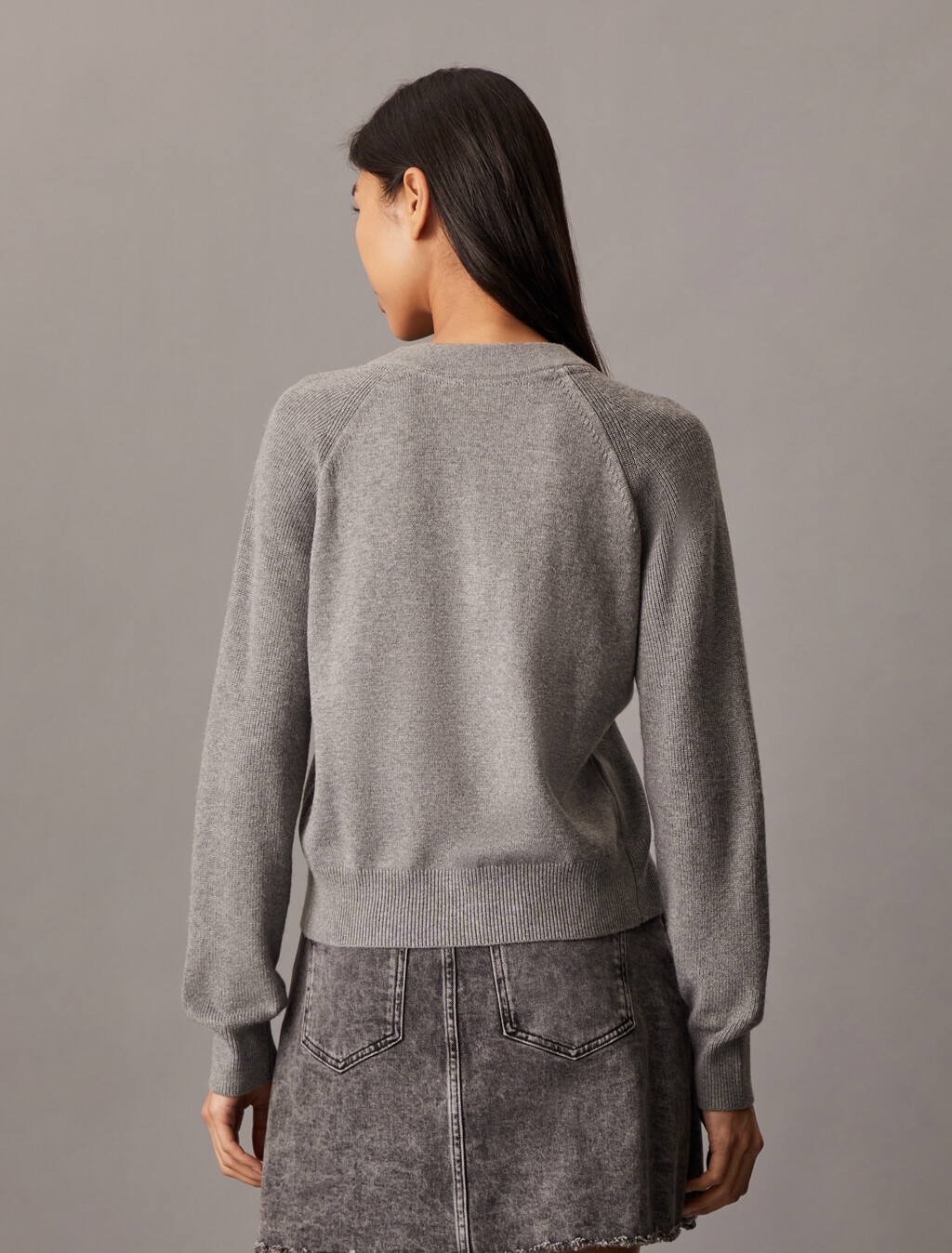 V Neck Rib Knit Cardigan, Grey Heather, hi-res