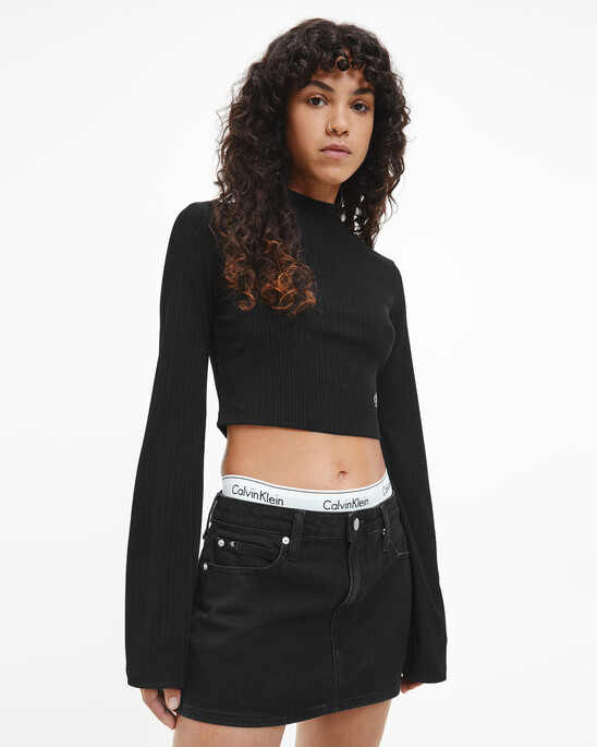 Shiny Rib Long Sleeve Top