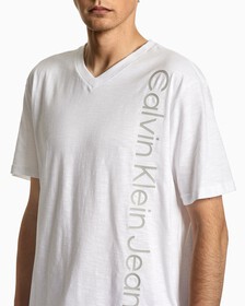 V NECK LOGO COTTON SLUB TEE, BRILLIANT WHITE, hi-res
