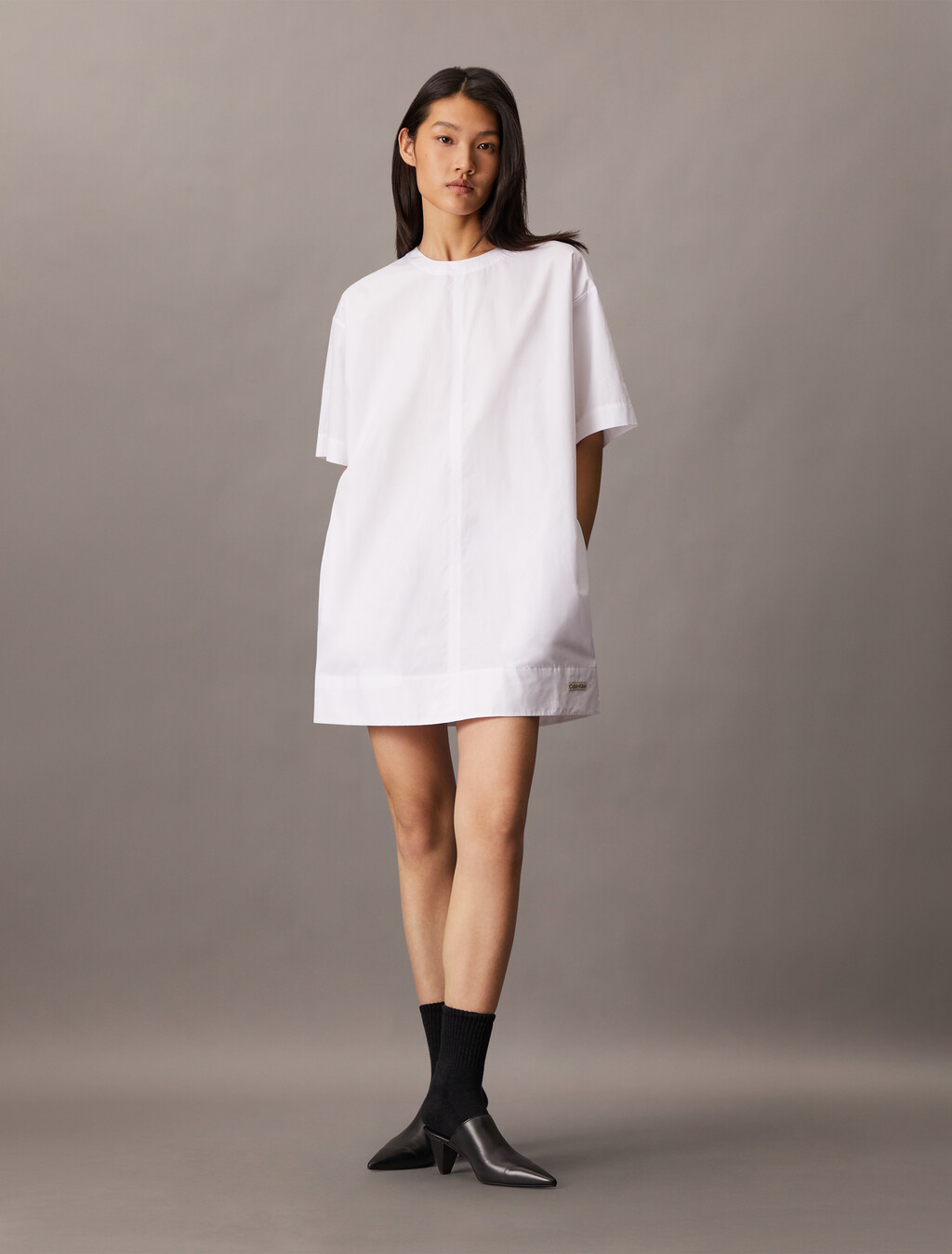Cotton Relaxed Mini T-Shirt Dress, Brilliant White, hi-res
