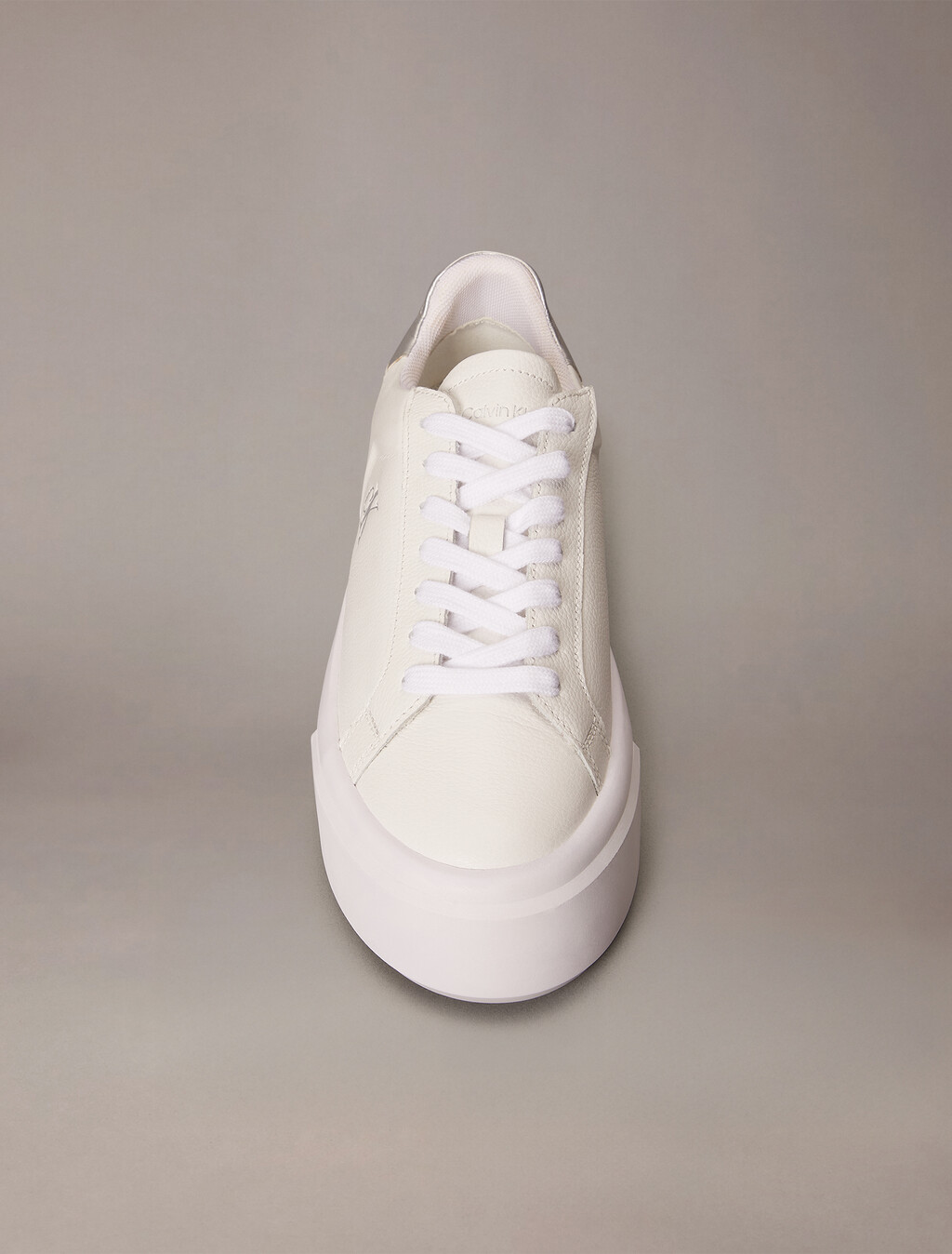 Sienna - Leather Logo Platform Trainers, Bright White/Silver, hi-res