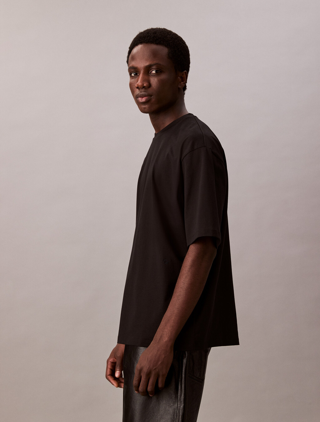 Cotton Silk Relaxed Tee, Black, hi-res