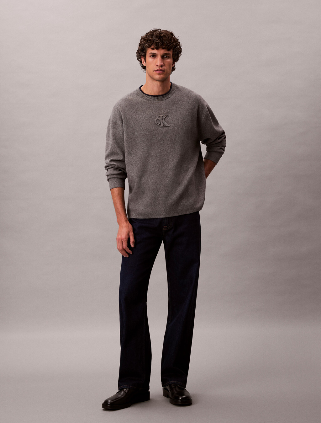 Embossed Monogram Logo Relaxed Sweater, Med. Grey Htr, hi-res