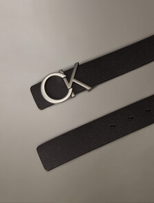 CK Premium Reversible Belt, Black/Gray Pinstripe, hi-res