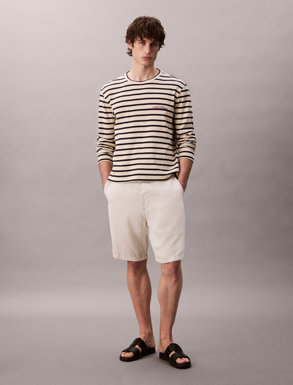 Compact Rib Stripe Easy Tee, Bone White, hi-res