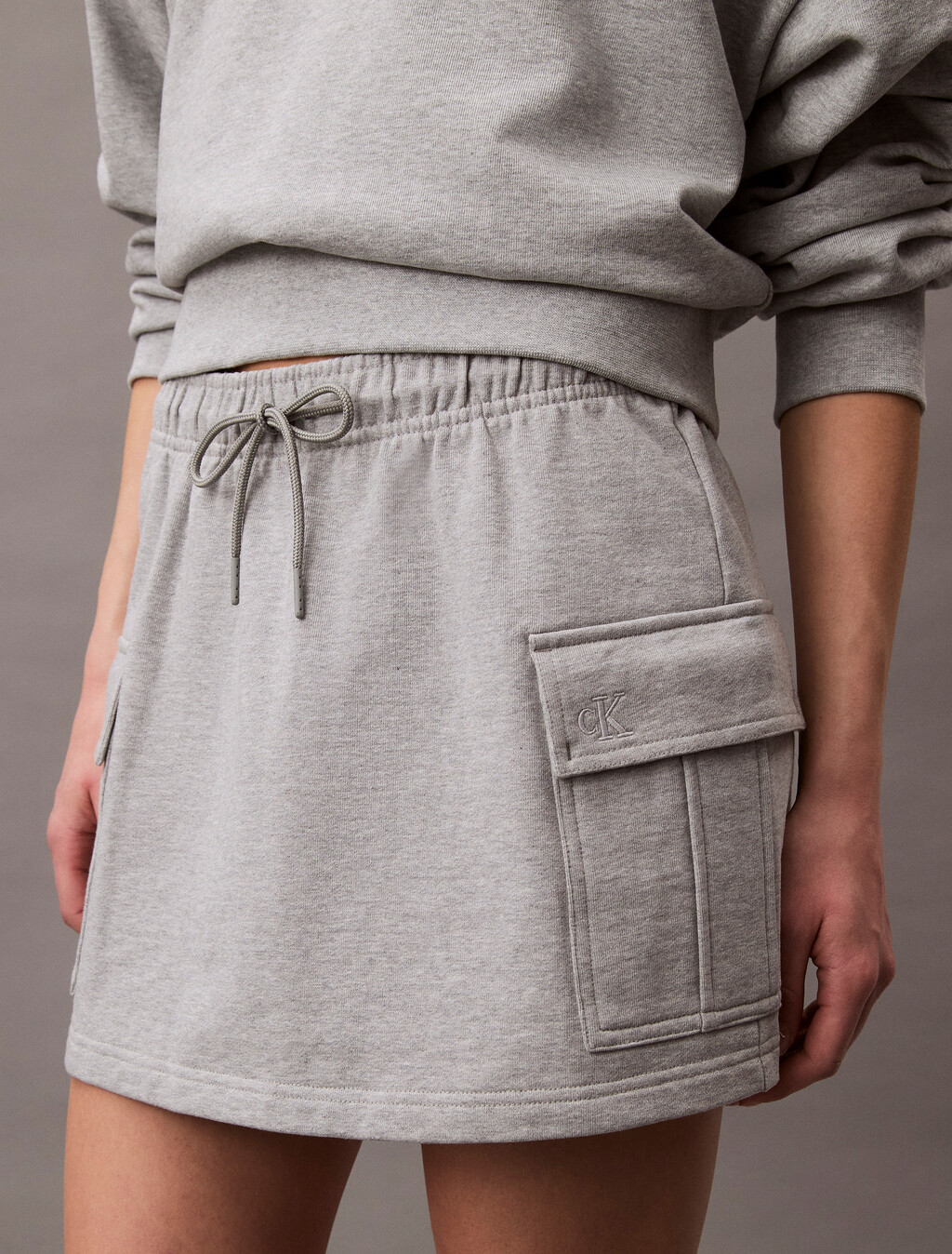 Cotton Terry Cargo Mini Skirt, Heroic Grey Heather, hi-res