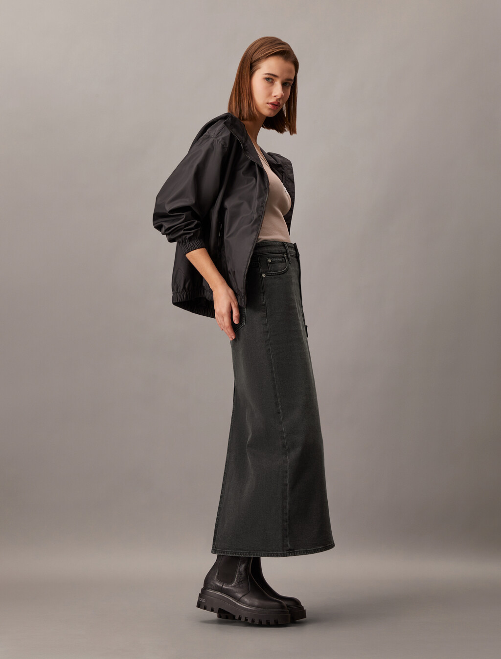 Maxi Denim Skirt, Denim Black, hi-res