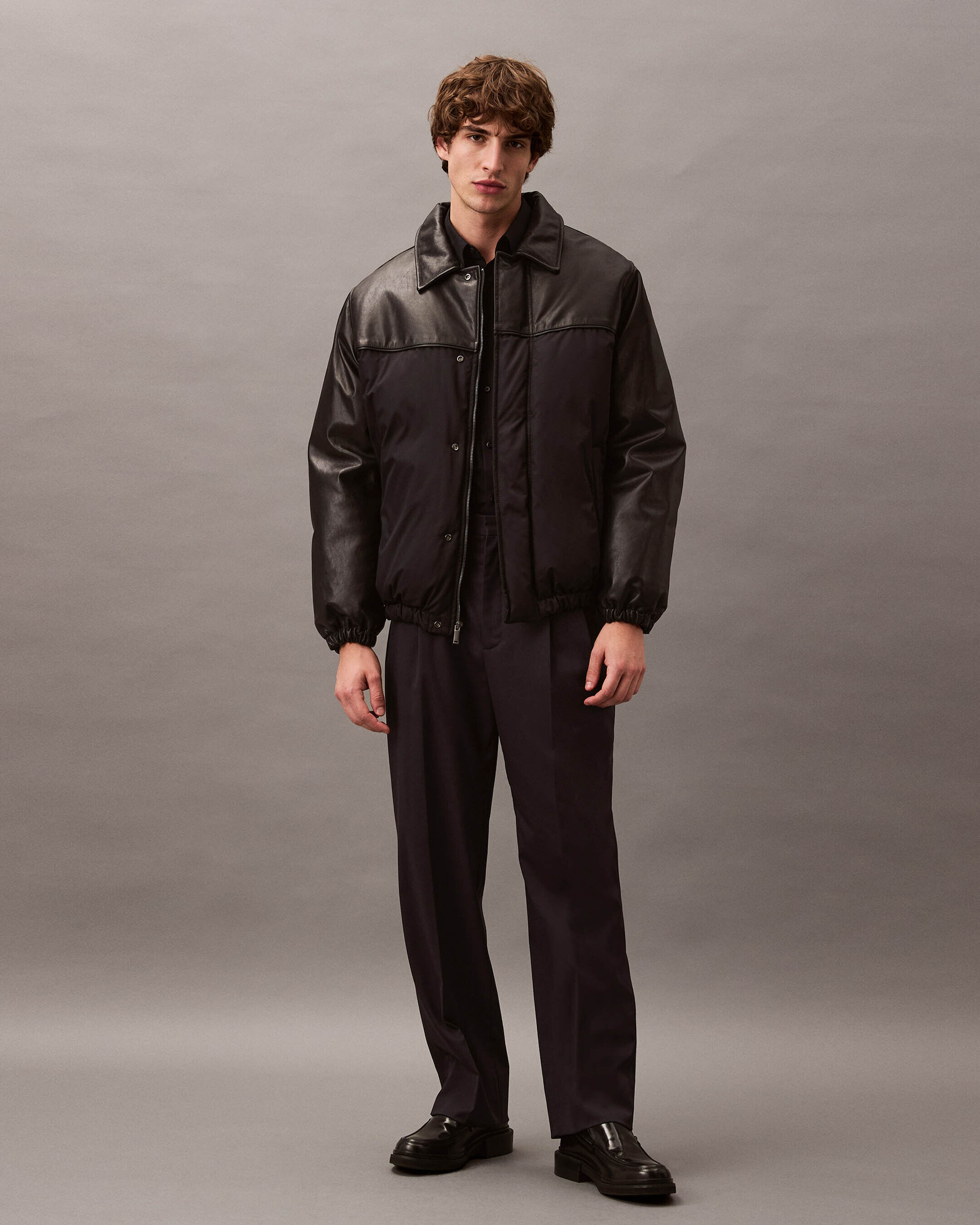 Nylon Leather Bomber Jacket | blue | Calvin Klein Singapore
