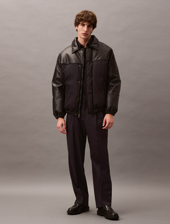 Nylon Leather Bomber Jacket