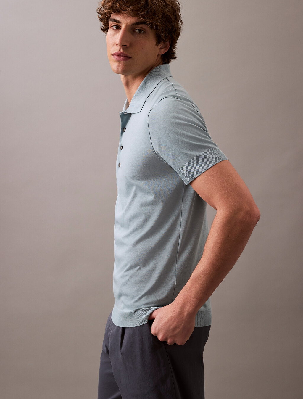 Fine Knit Lyocell Blend Polo Shirt, Arona, hi-res