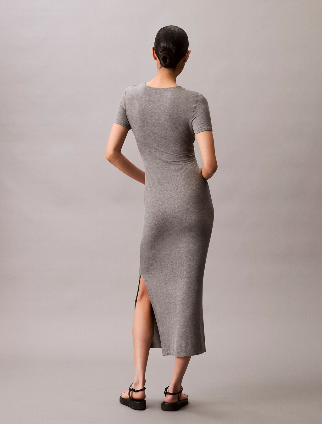Second Skin Crewneck Midi Dress, MED GREY HEATHER, hi-res
