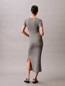 Second Skin Crewneck Midi Dress, MED GREY HEATHER, hi-res