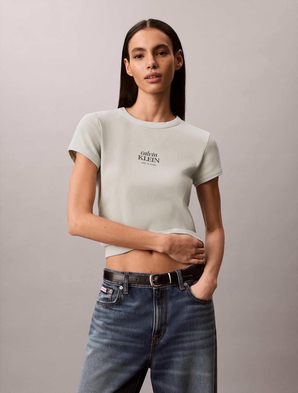 Slim Ribbed Cotton Logo T-shirt, Pale Meadow, hi-res