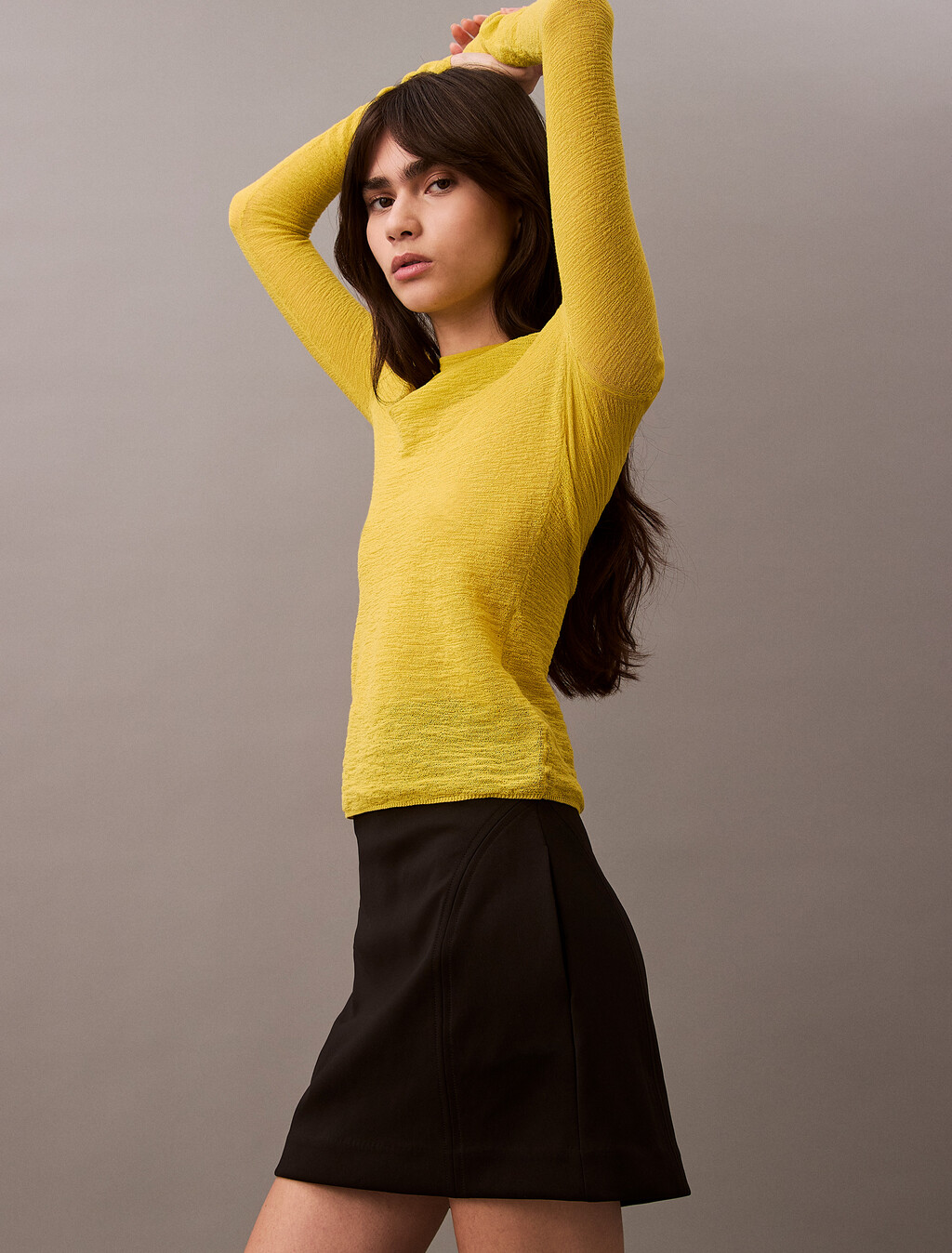 Textured Knit Long Sleeve Top, Warm Olive, hi-res