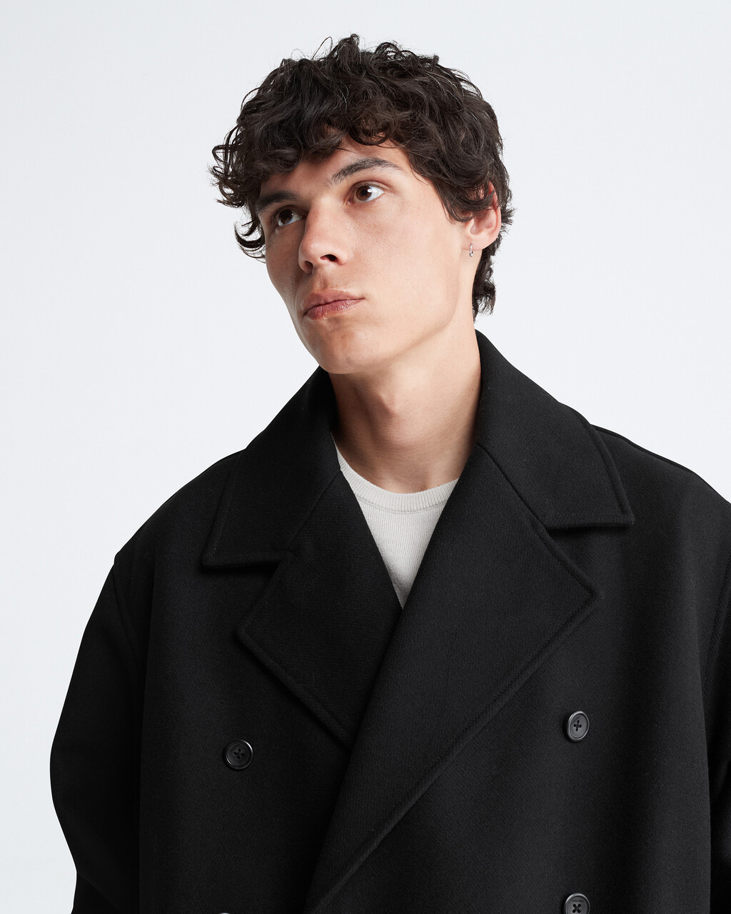 Wool Blend Double Breasted Peacoat | black | Calvin Klein Singapore