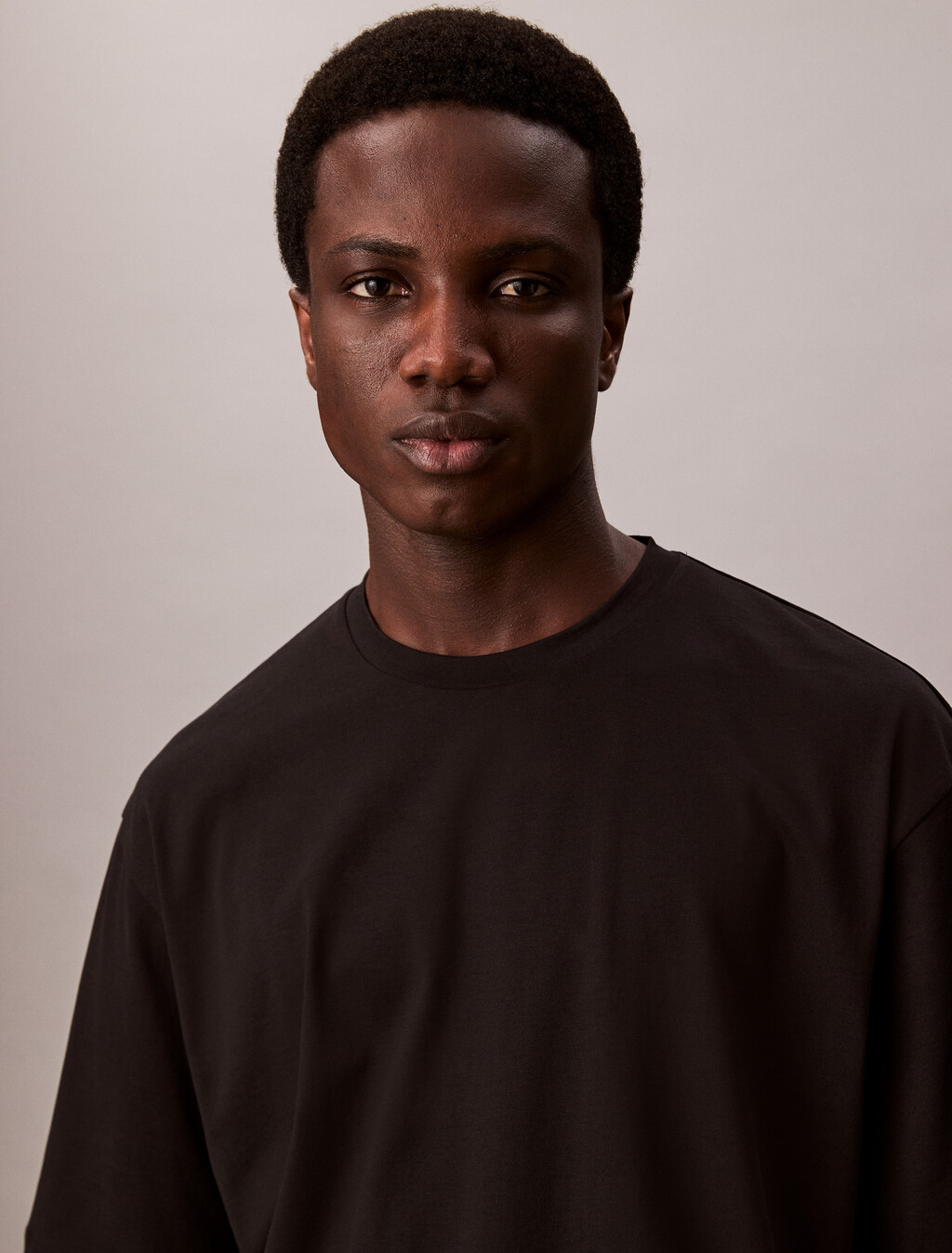 Cotton Silk Relaxed Tee, Black, hi-res
