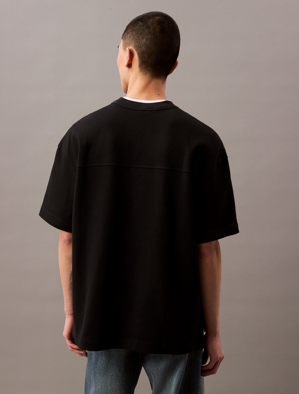Monogram Textured Pique Tee, Black, hi-res